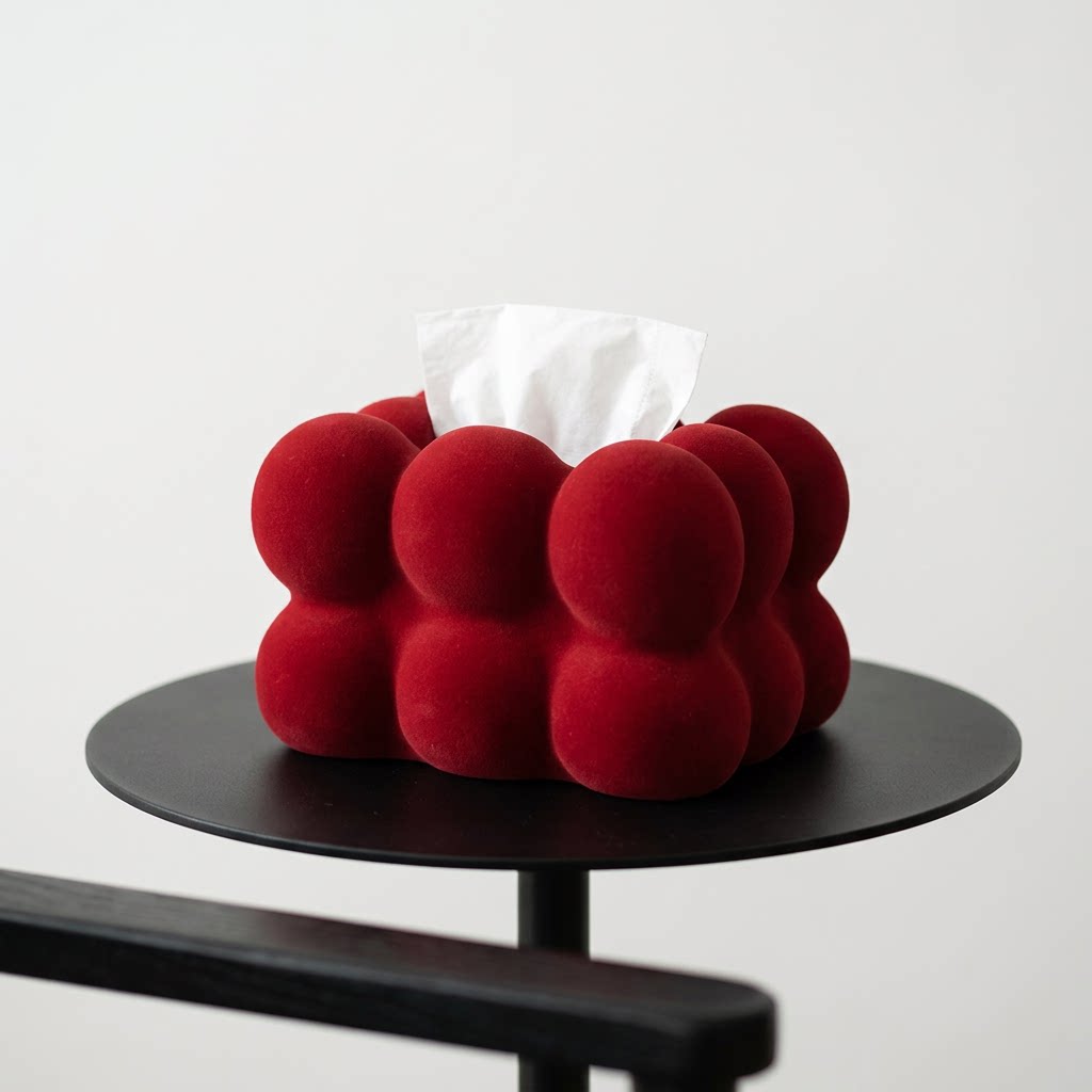 创意毛绒球球装饰摆件红色云朵造型家居客厅桌面装饰品高级感