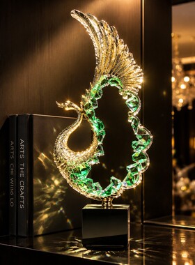 金绿孔雀开屏展翅客厅玄关摆件
