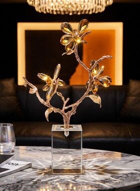 现代轻奢金色三蜻蜓花枝摆件