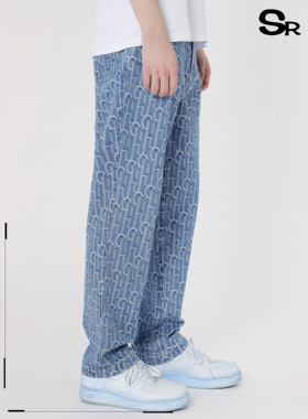 Senior Role2021秋季新款国潮老花牛仔裤宽松直筒潮流休闲裤男