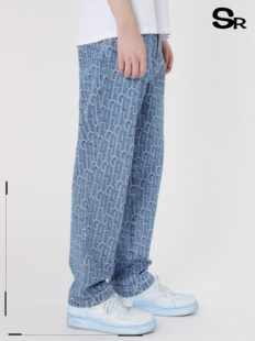 宽松直筒潮流休闲裤 Senior 国潮老花牛仔裤 新款 男 Role2021秋季