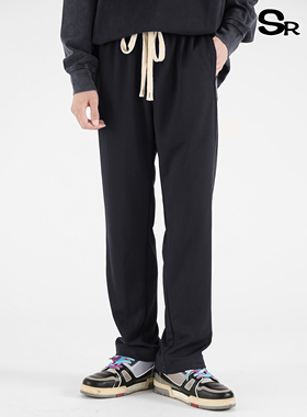 Senior Role潮牌春夏白线休闲裤男宽松黑色裤子潮流直筒运动长裤