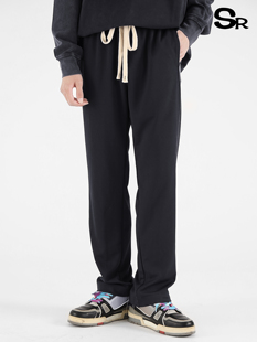 子潮流直筒运动长裤 男宽松黑色裤 Role潮牌春夏白线休闲裤 Senior