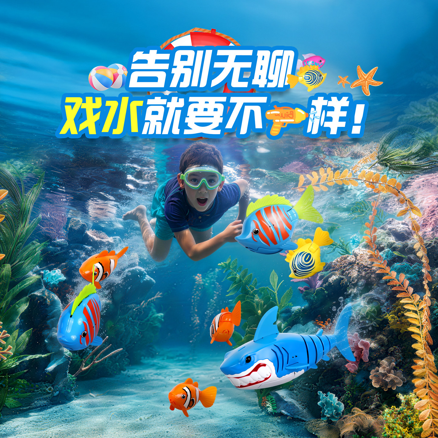 【炫酷黑科技】赫宝海洋机器人小鱼游泳池儿童洗澡戏水玩水上玩具