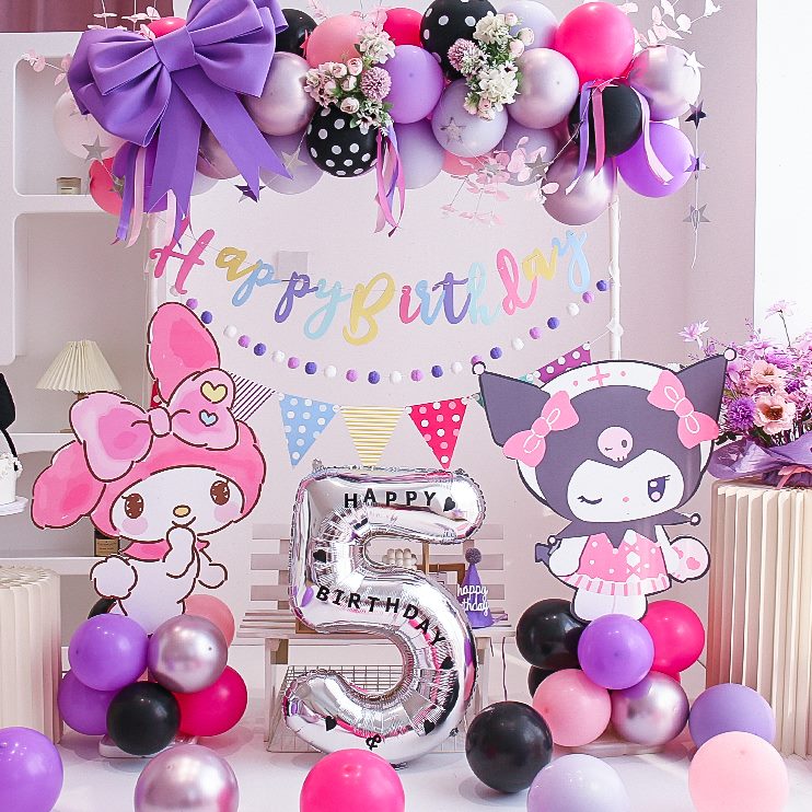 库洛米生日布置拱门气球装饰8岁女宝女孩儿童场景快乐网红背景墙9