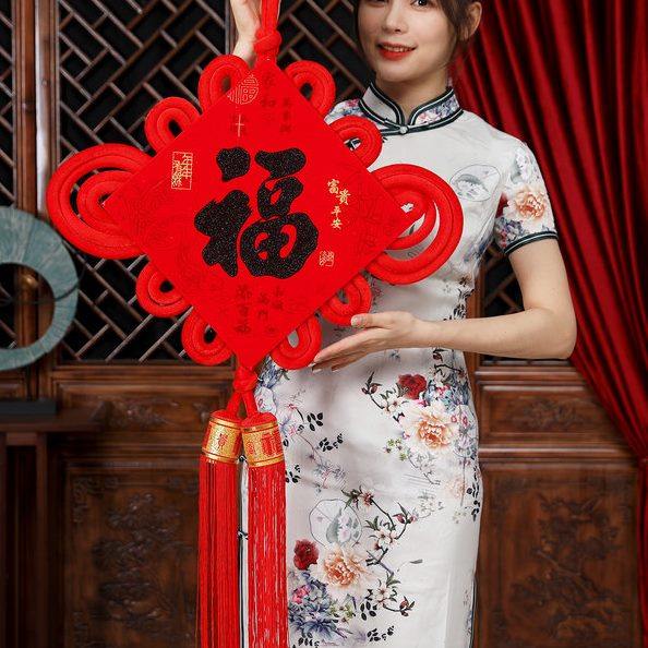 2022新年春节装饰中国结福字福扇元旦虎年对联大门挂件场景布置