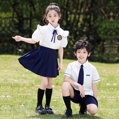 幼儿园毕业典礼礼服男孩女孩男童女童白色支持人礼服大班演出服