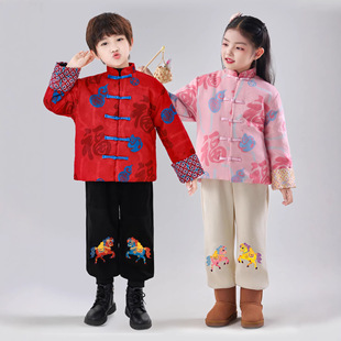 男童拜年服女童周岁礼服拜冬年服喜庆儿童新中式冬装厚外套唐装