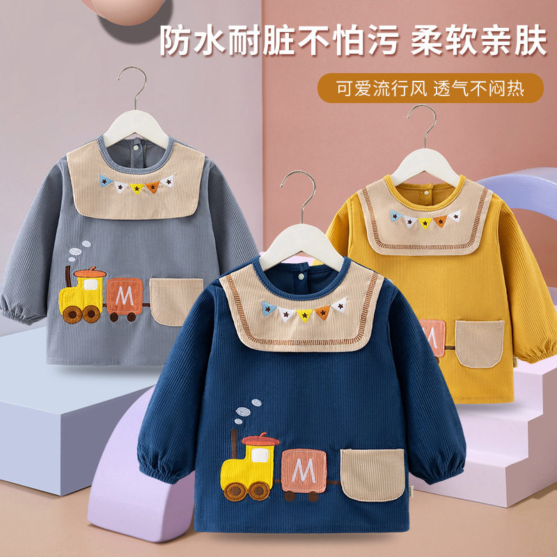 儿童罩衣长袖外穿灯芯绒防水婴儿吃饭围兜幼儿园宝宝防脏围裙护衣,童装/婴儿装/亲子装,反穿衣/罩衣,淘宝优惠券,粉丝福利购,淘宝优惠卷