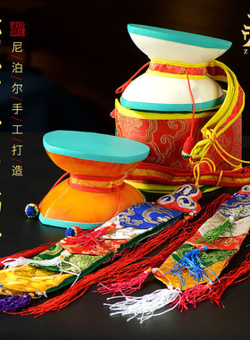 民族风藏式圆形手鼓送吉祥幡圆鼓