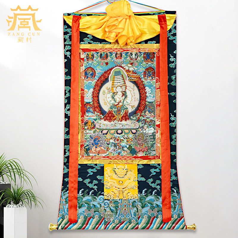 藏村室内挂画千手千眼大白伞矿物颜料唐卡画心客厅玄关藏式壁画