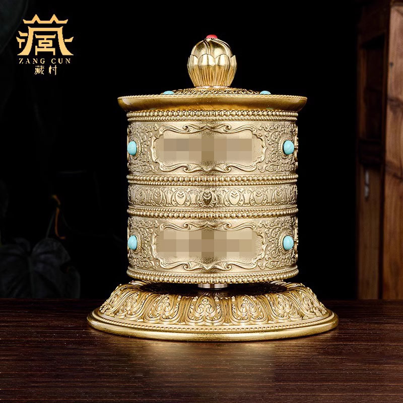 藏式铜制车载转轮浮雕转筒摆件