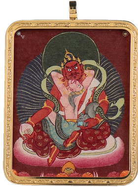 手绘唐卡财神藏村嘎乌吊坠