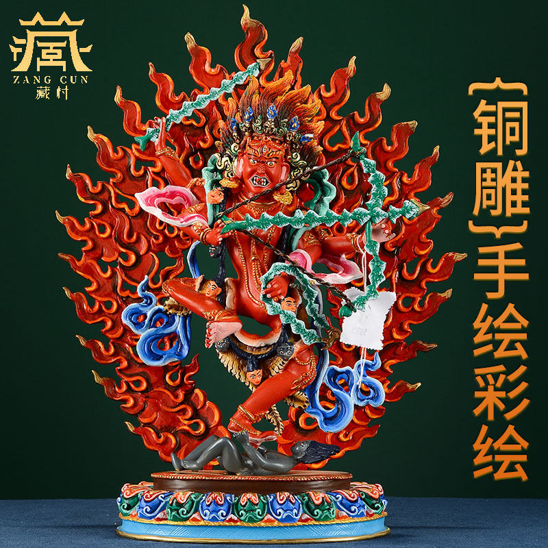 藏村尼泊尔手工作明佛母铜鎏金手工彩绘家用铜像居家用品摆件12寸