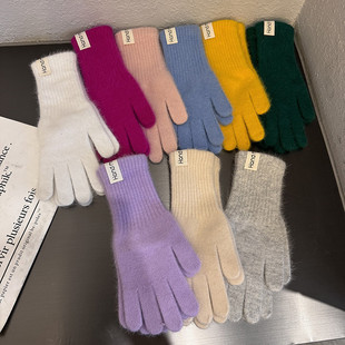 秋冬韩系ins风糖果色兔毛保暖针织手套百搭学生情侣女款