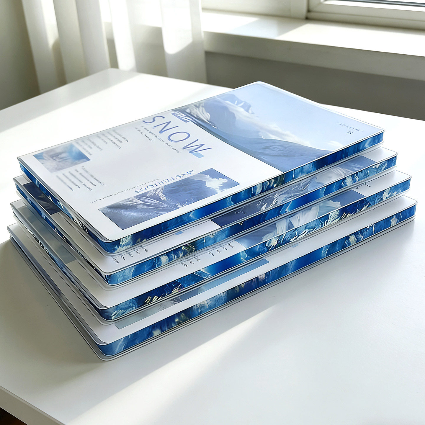 大角色喷边胶套本雪景16K/B5胶皮记事本横线笔记本子学生文具创意彩边防水软面抄A5蓝色雪山图案简约抄写本册