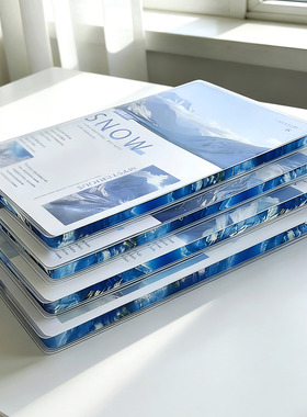 大角色喷边胶套本雪景16K/B5胶皮记事本横线笔记本子学生文具创意彩边防水软面抄A5蓝色雪山图案简约抄写本册