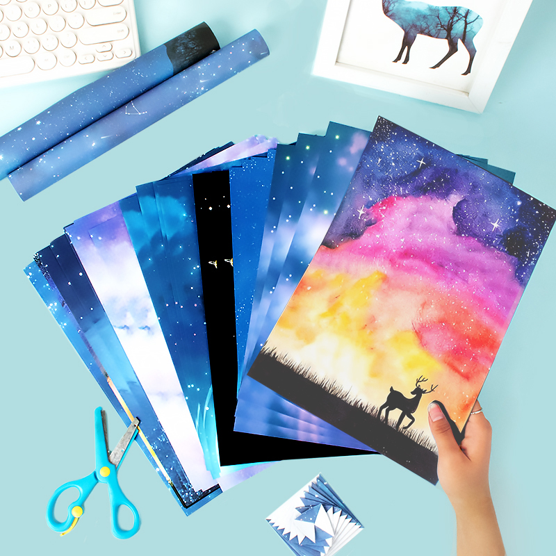 A4折纸星空彩纸星罗棋盘手工纸幼儿园儿童宇宙多种图案星球卡通长方形单面单色印花纸学生飞机叠纸专用打印纸