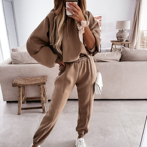 2027 Women's Sports and Leisure Hoodie Two Piece Set