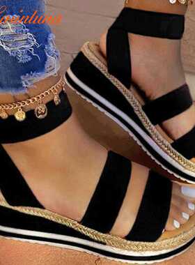 2024 Thick Bottom Slope Heel Color blocked Large Sandals