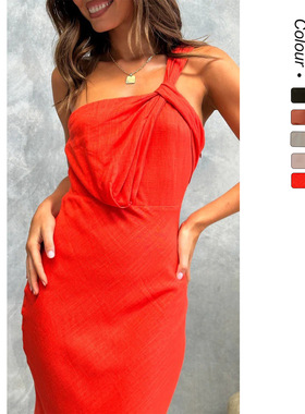 2025 one shoulder solid color strapless A-line skirt