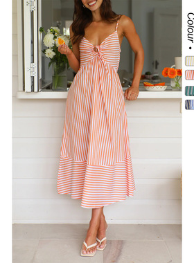 2025V collar striped camisole dress 吊带连衣裙