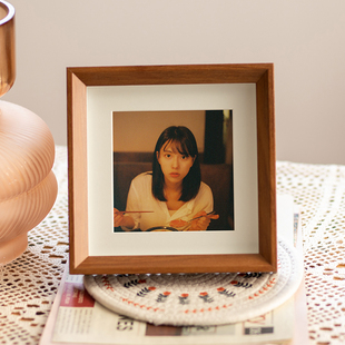 立体中空迷你小正方形相框摆台4 5 6寸木质diy照片发光墙空框画框