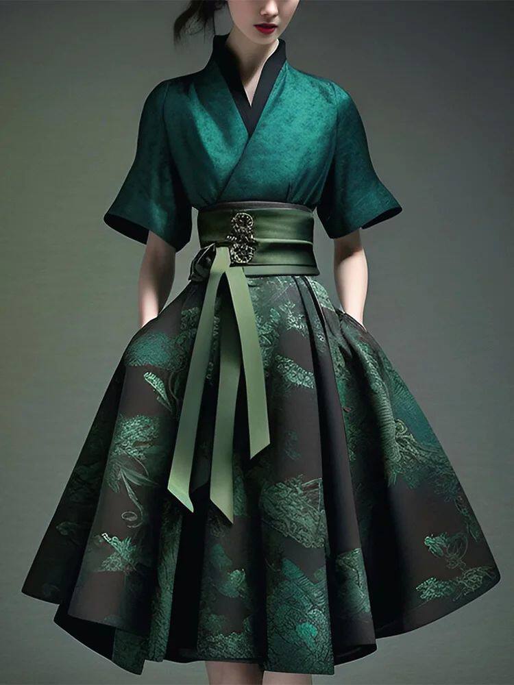 원래 중국어 HANFU 성인 수정 말 얼굴 스커트 플로트