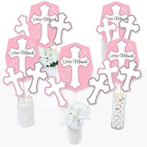 little miracle girl pink & gray cross - baptism or baby show