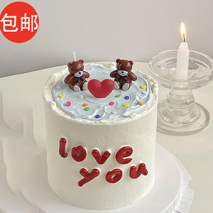 520情人节小熊蛋糕装饰小熊爱心蜡烛l情侣告白生日派对甜品台装扮