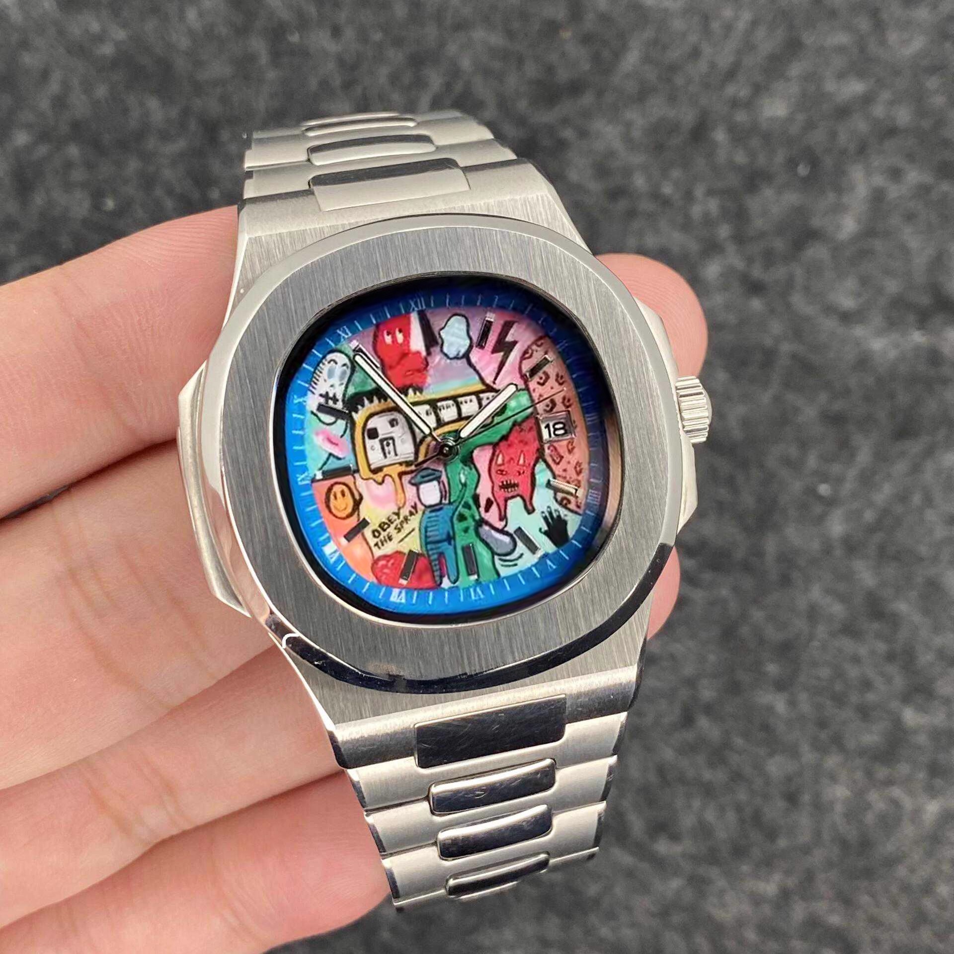 品时漫画个性男夜光日历涂鸦手表