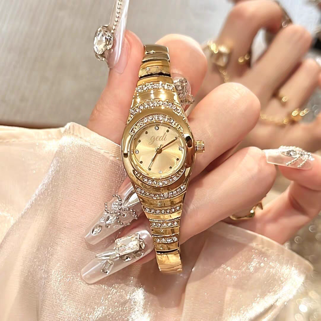 中古小金表小众艺术满钻小表盘手链精致百搭钢带防水女士手表礼物