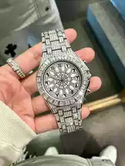 Personalized Full-Diamond Men's Watch, Light Luxury Niche, Starry Sky Large Dial, Calendar, Luminous Steel Band, Hip-Hop Style Men's Watch