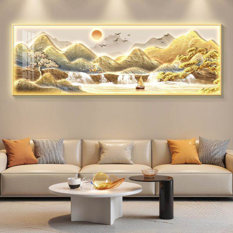 旭日东升led灯轻奢客厅装饰画沙发背景墙挂画壁画简约现代高级感
