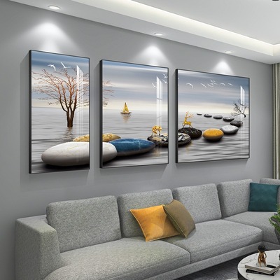 时运享通客厅沙发背景墙装饰画轻奢高级感三联画组合壁画大气挂画