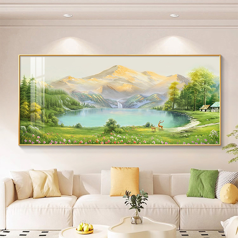 日照金山聚宝盆山水风客厅沙发画