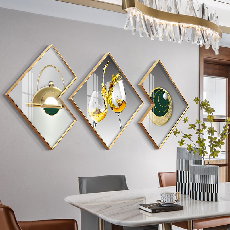 轻奢餐厅背景墙装饰画 现代简约饭厅餐桌挂画 创意酒杯餐饮店壁画