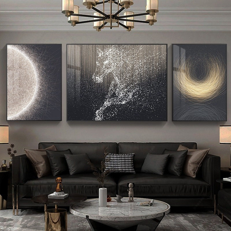 客厅现代轻奢高级感装饰画大气沙发背景墙挂画马到成功三联画壁画,家居饰品,现代装饰画,淘宝优惠券,粉丝福利购,淘宝优惠卷