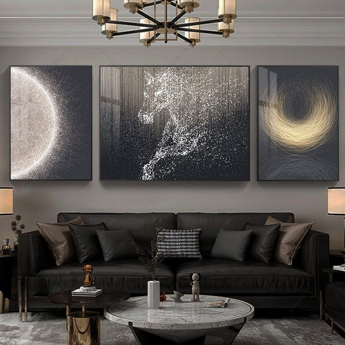 客厅现代轻奢高级感装饰画大气沙发背景墙挂画马到成功三联画壁画 - 封面