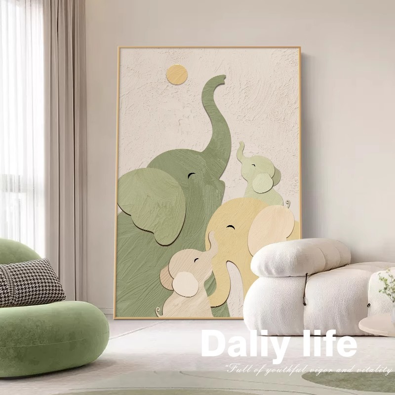 一家三口吉象玄关装饰画落地画客厅沙发背景墙壁画抽象艺术画壁画