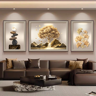 现代轻奢客厅沙发高级发财树挂画