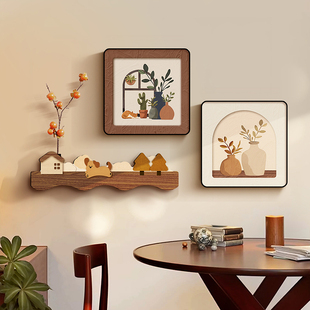 奶油风餐厅装饰画柿柿如意餐桌背景墙面壁画中古风高级感饭厅挂画