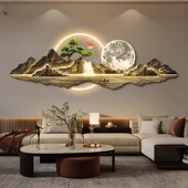LED灯客厅钟表挂钟2025新款 画轻奢壁灯沙发背景 饰画 山水画 画装