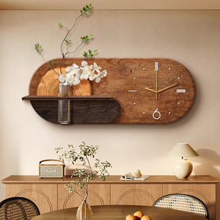 中古风餐厅装饰画时钟表2026新款客厅背景墙面挂画高级感创意壁画