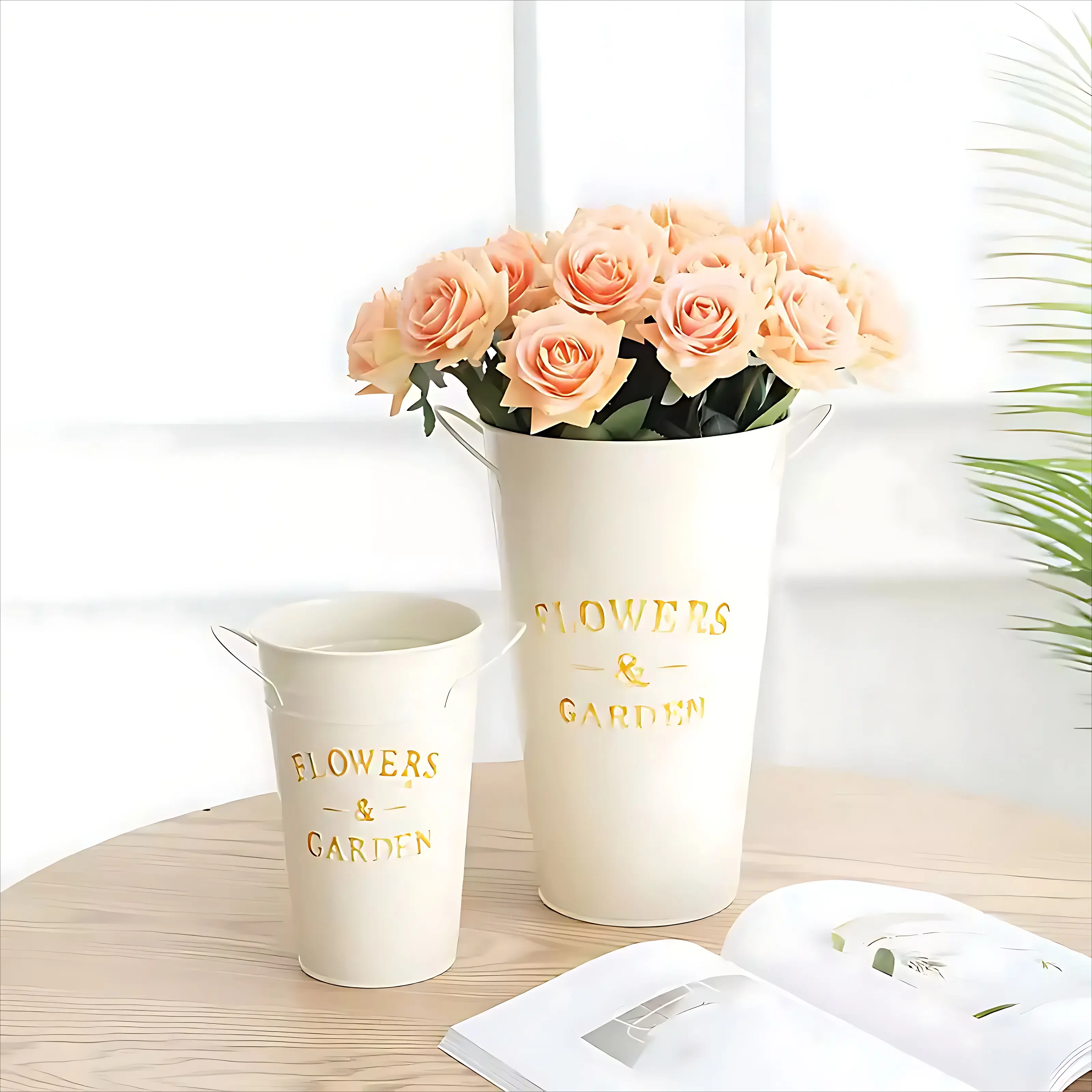 高级感醒花桶木把提手铁皮花桶简约创意花店鲜花桶玫瑰百合家用