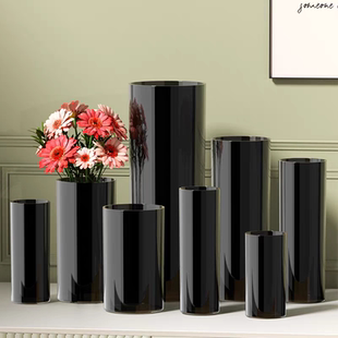 花瓶亚克力摆件客厅插花简约防摔黑色醒花桶富贵竹水养轻奢高级感