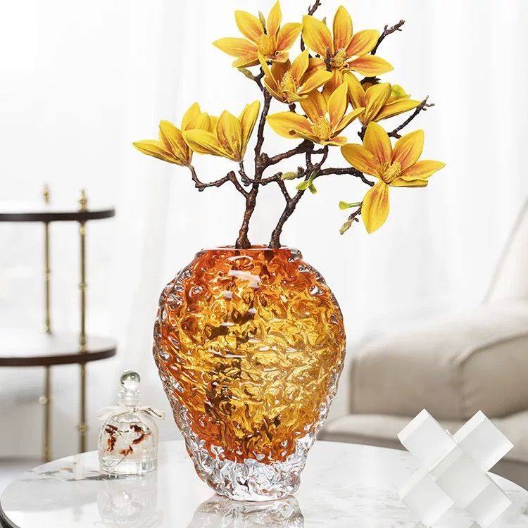 【设计师推荐】轻奢琥珀色创意玻璃花瓶加厚插花摆件客厅水培器皿