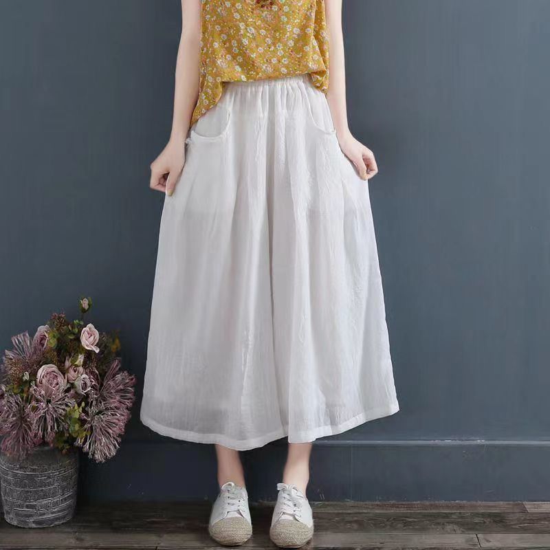 *捡漏专柜撤回特大码胖mm裙裤女宽松显瘦亚麻阔腿裤七分裤女装