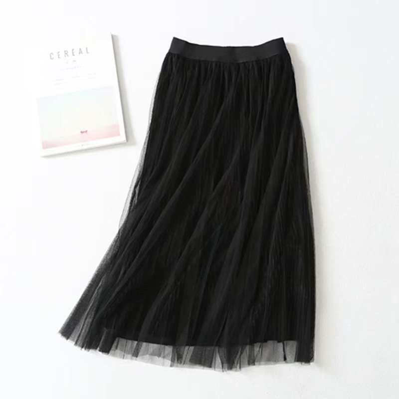 韩版简约文艺秋装新款修身女裙松紧腰双层长裙百褶网纱裙半身裙子|ruв категории Женская одежда, юбка - от Buy2taobao.com для оказания профессиональной услуги покупки агента Taobao