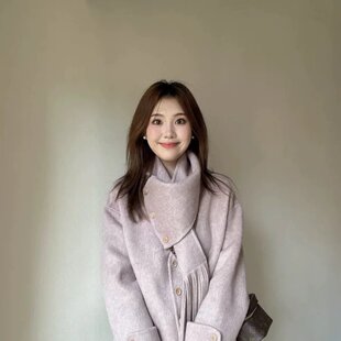 羊毛大衣女短款2025年秋冬新款高级设计感夹棉羊绒围巾领毛呢外套